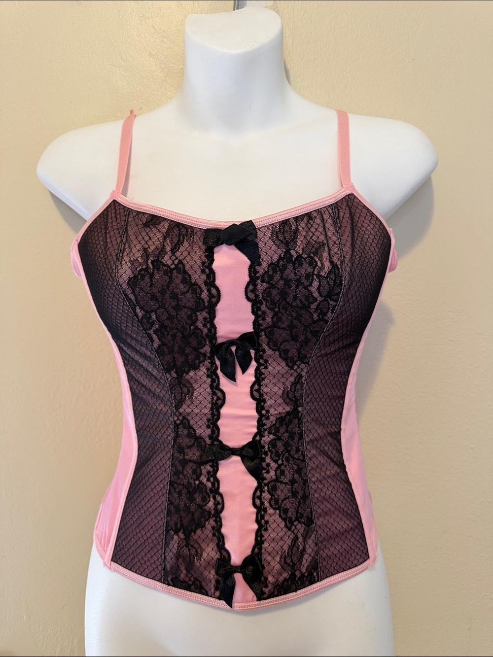 Victoria's Secret Pink Camisole with Black Lace Overlay